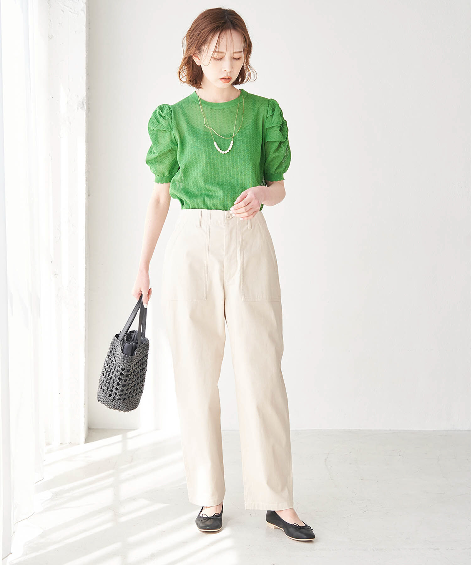 Rope&rsquo;Picnic「シアーブークレーギャザーニットプルオーバー」|ニット・セーター|