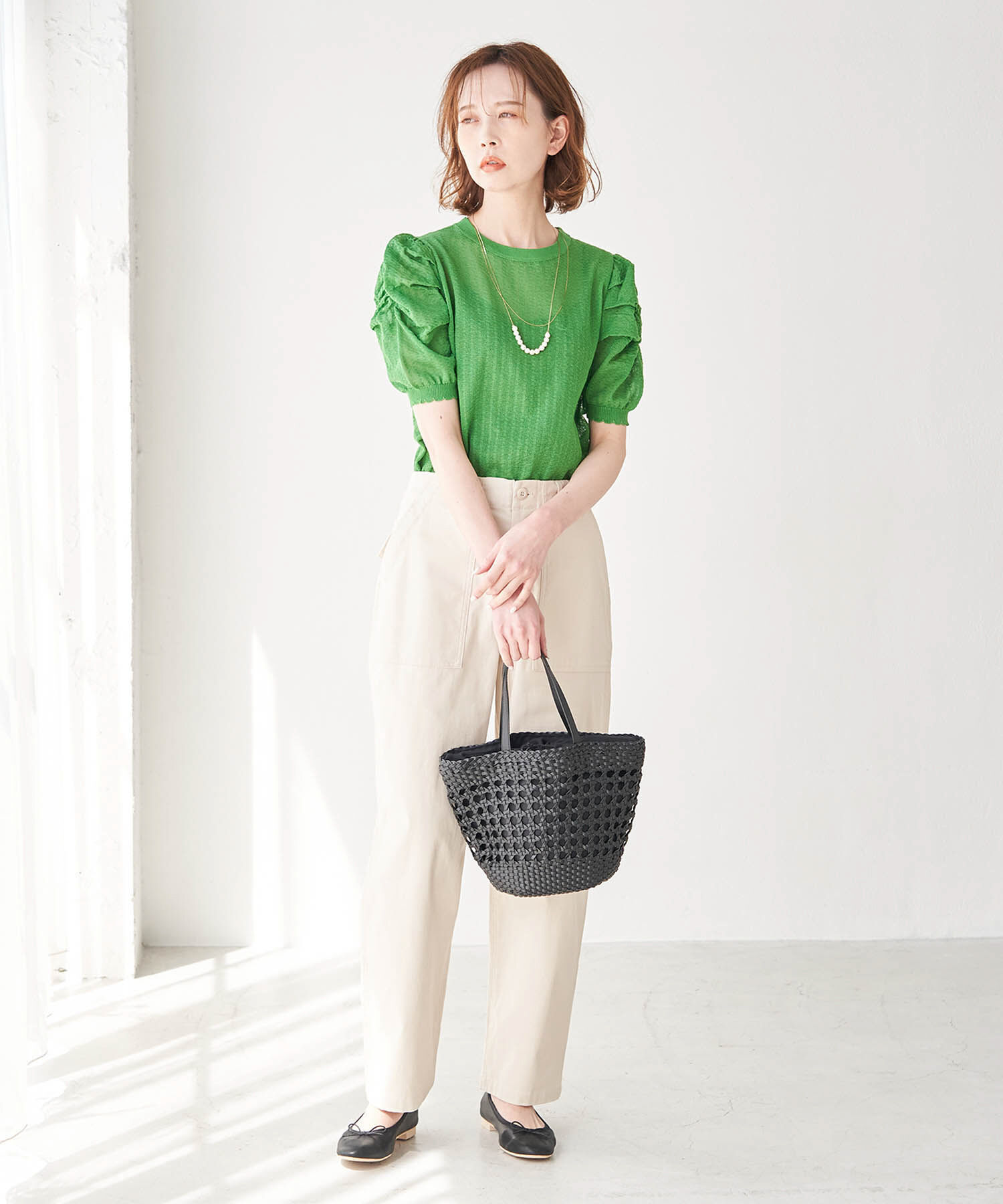 Rope&rsquo;Picnic「シアーブークレーギャザーニットプルオーバー」|ニット・セーター|