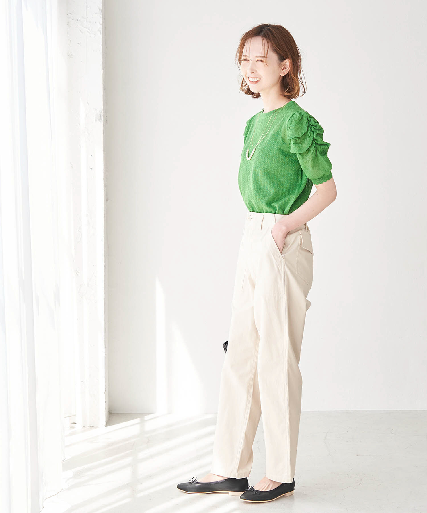 Rope&rsquo;Picnic「シアーブークレーギャザーニットプルオーバー」|ニット・セーター|