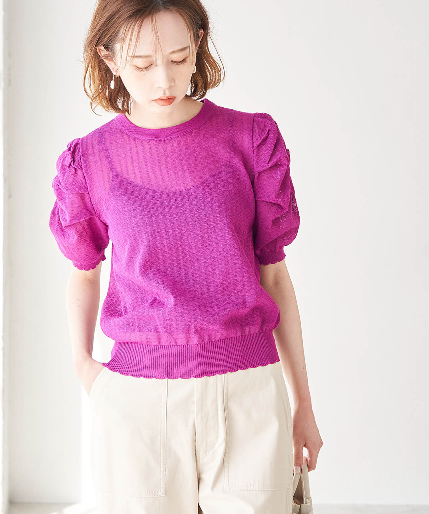 Rope&rsquo;Picnic「シアーブークレーギャザーニットプルオーバー」|ニット・セーター|