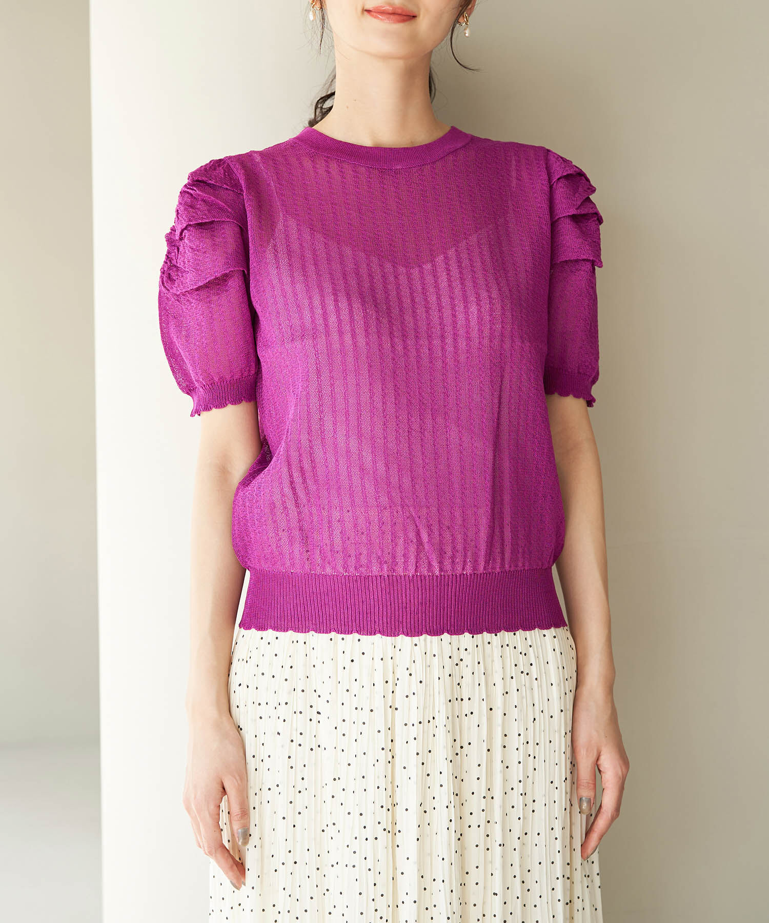 Rope&rsquo;Picnic「シアーブークレーギャザーニットプルオーバー」|ニット・セーター|