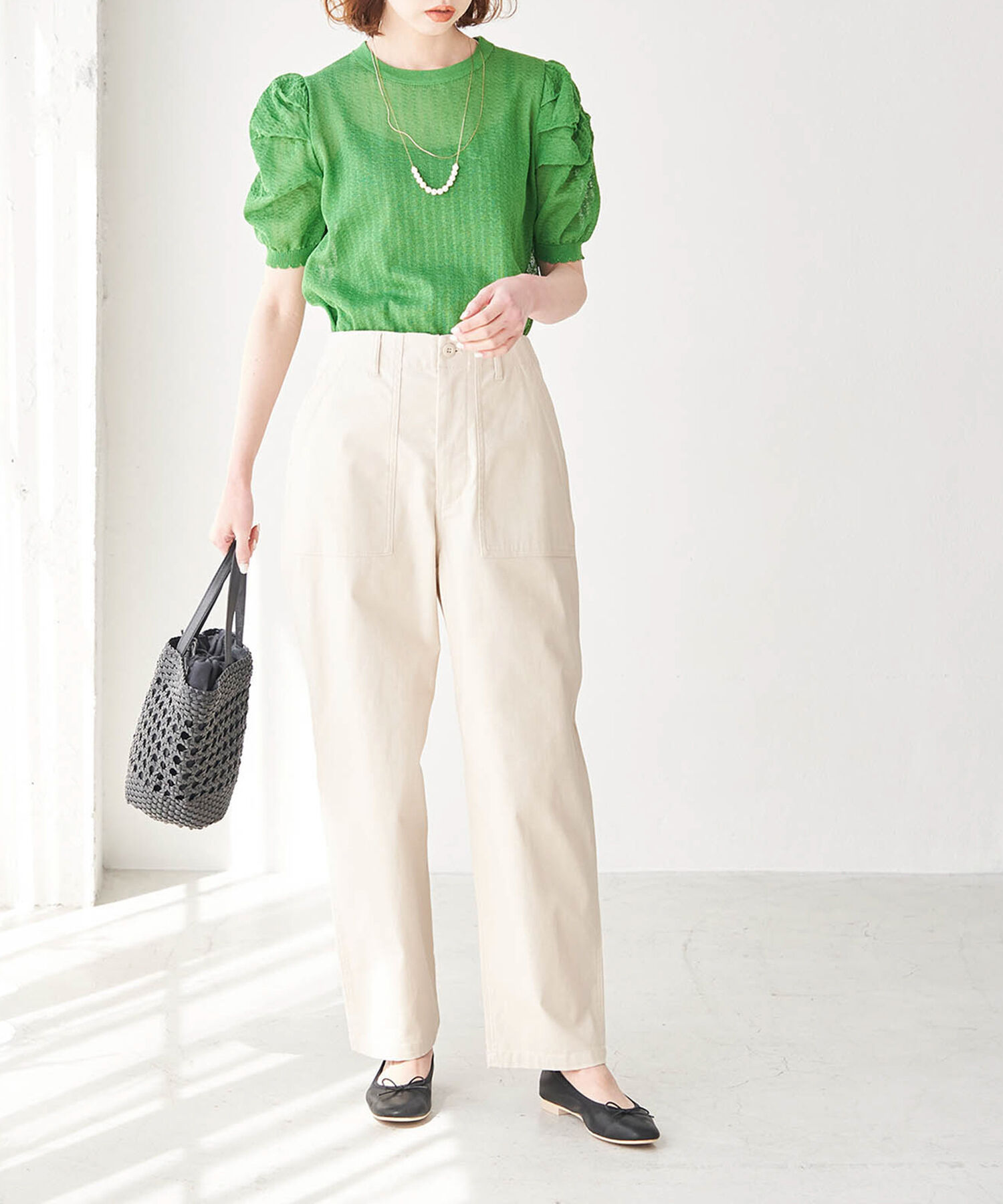 Rope&rsquo;Picnic「シアーブークレーギャザーニットプルオーバー」|ニット・セーター|