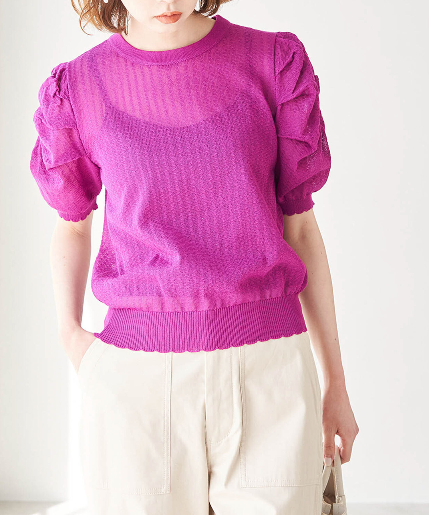 Rope&rsquo;Picnic「シアーブークレーギャザーニットプルオーバー」|ニット・セーター|