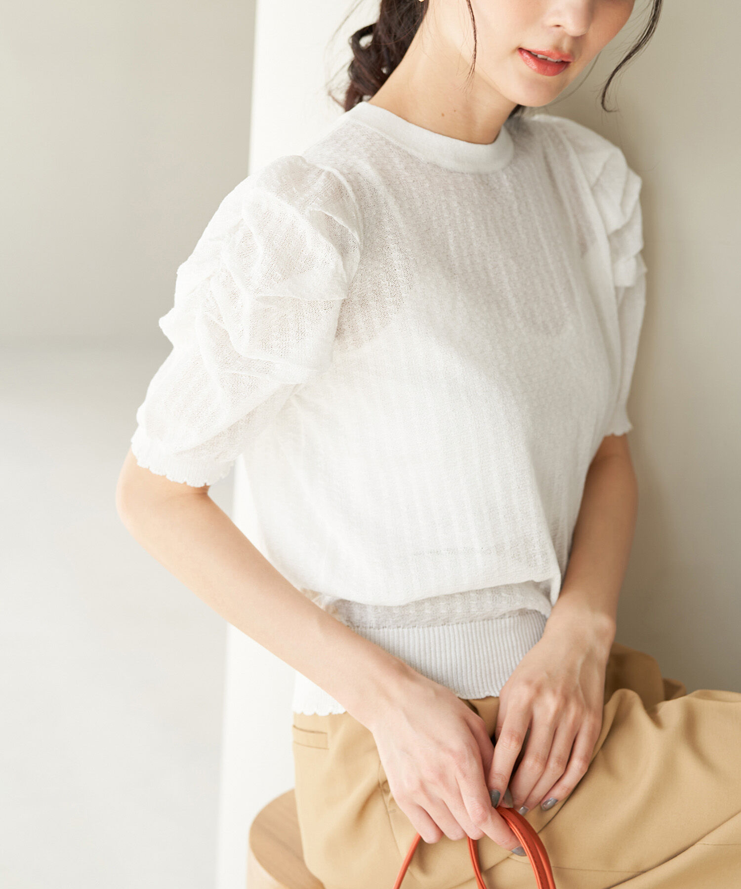 Rope&rsquo;Picnic「シアーブークレーギャザーニットプルオーバー」|ニット・セーター|