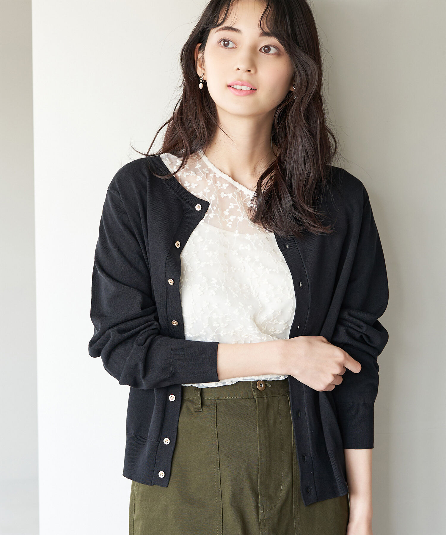 Rope&rsquo;Picnic「UVケア・洗濯機OK/天竺ベーシッククルーネックニットカーディガン」|カーディガン|