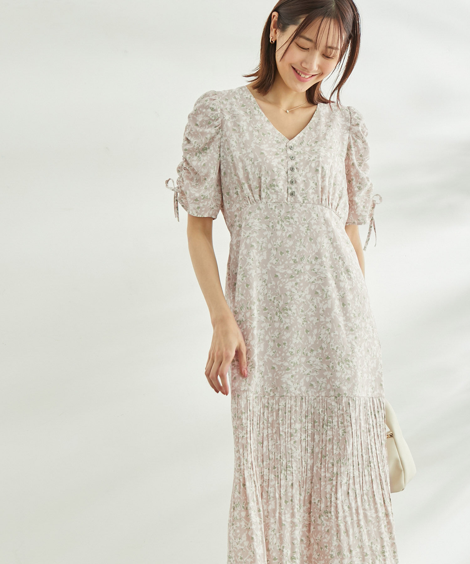 Rope&rsquo;Picnic「【WEB限定】ニュアンス柄ドロストスリーブワンピース」|ワンピース|グレー(07)