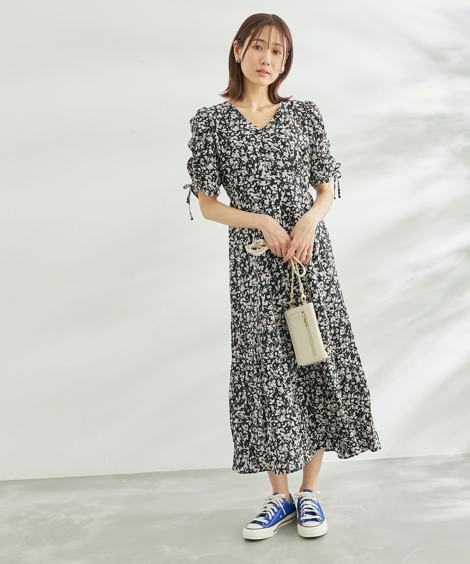 Rope&rsquo;Picnic「【WEB限定】ニュアンス柄ドロストスリーブワンピース」|ワンピース|