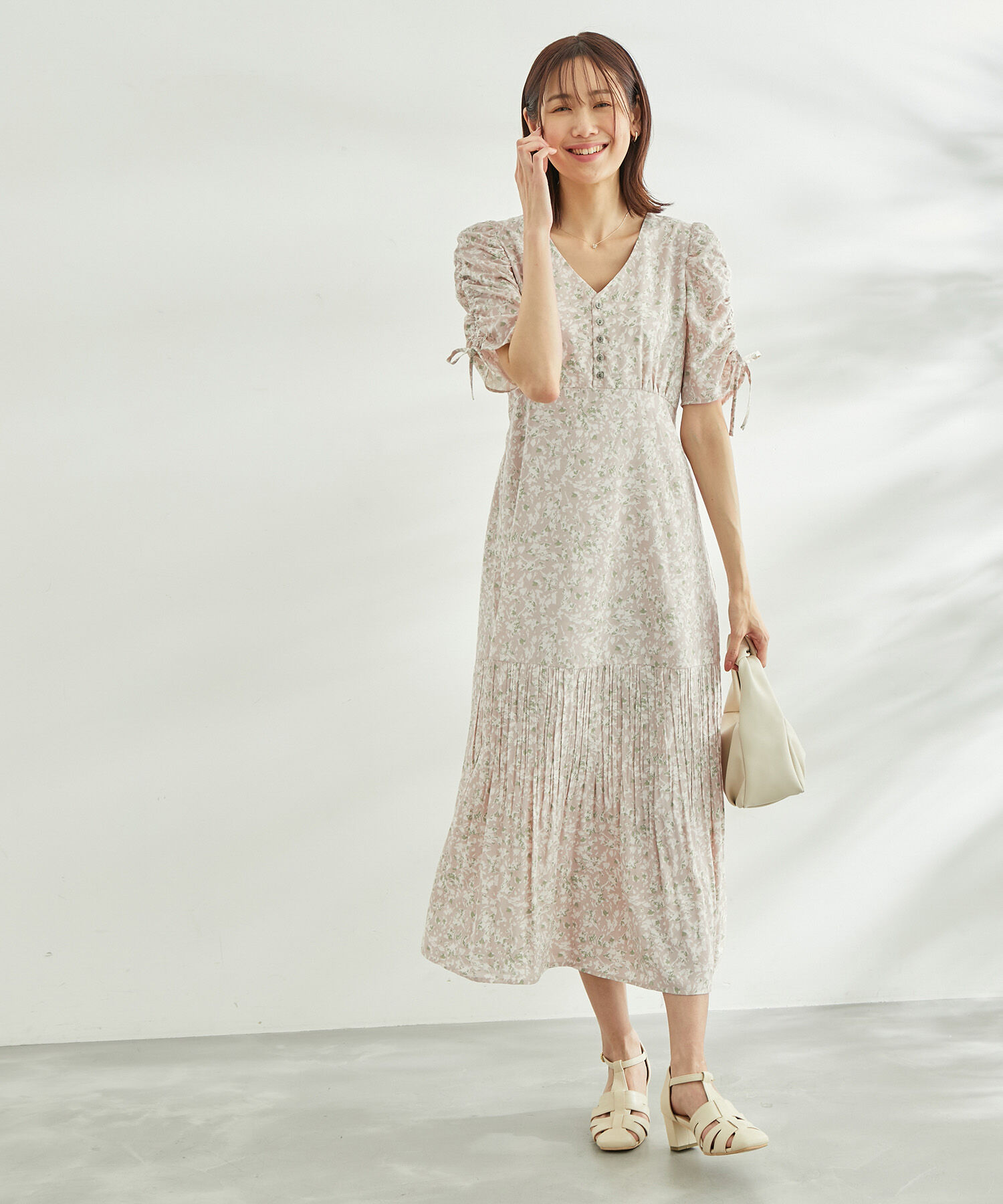 Rope&rsquo;Picnic「【WEB限定】ニュアンス柄ドロストスリーブワンピース」|ワンピース|