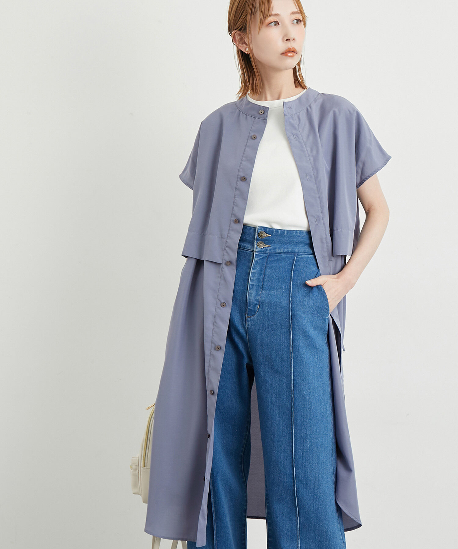 Rope&rsquo;Picnic「【WEB限定カラー:カーキ】吸水速乾/2WAYレイヤード風シャツワンピース」|その他|ブルー系(45)