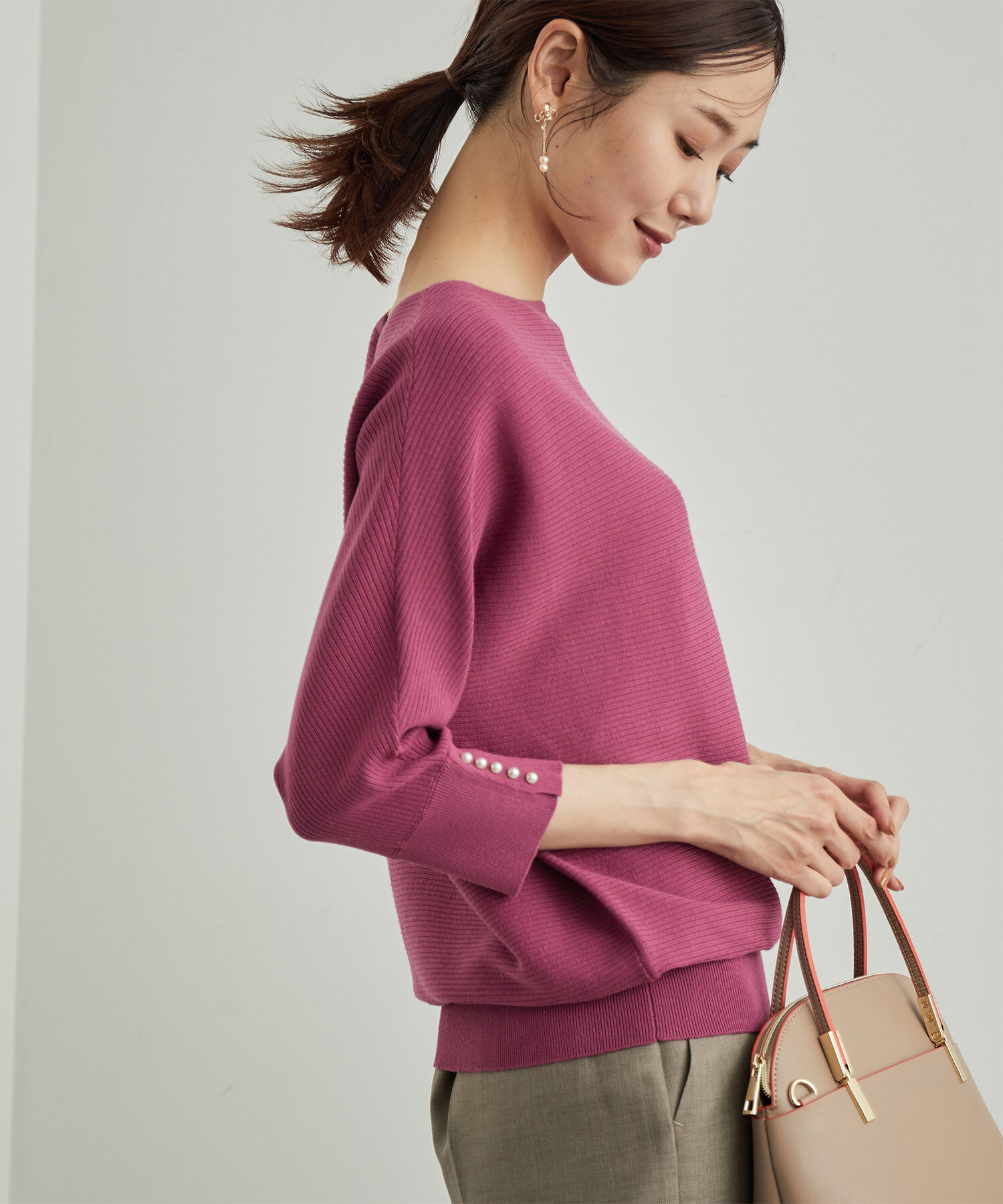 Rope&rsquo;Picnic「7分袖パールドルマンニット」|ニット・セーター|ワイン系(67)