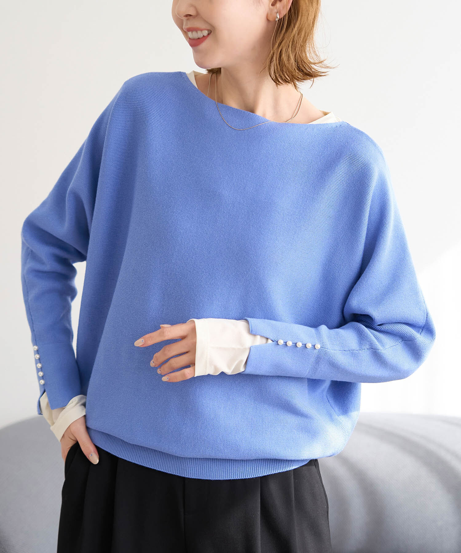 Rope&rsquo;Picnic「【WEB限定カラー:ブラウン】マシュマロ袖パールドルマンニット」|ニット・セーター|