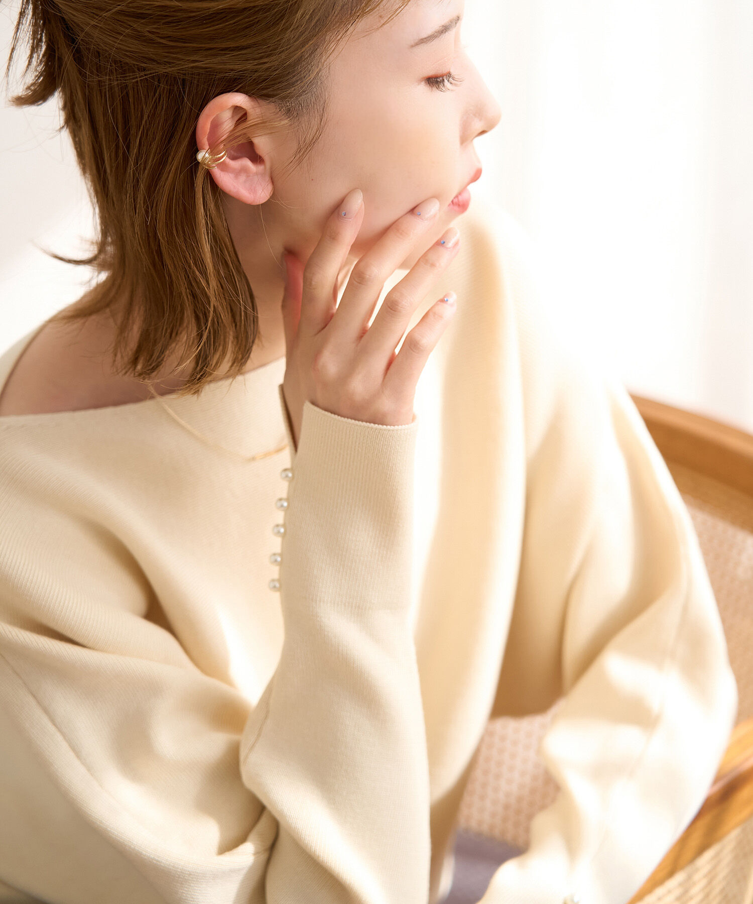 Rope&rsquo;Picnic「【WEB限定カラー:ブラウン】マシュマロ袖パールドルマンニット」|ニット・セーター|