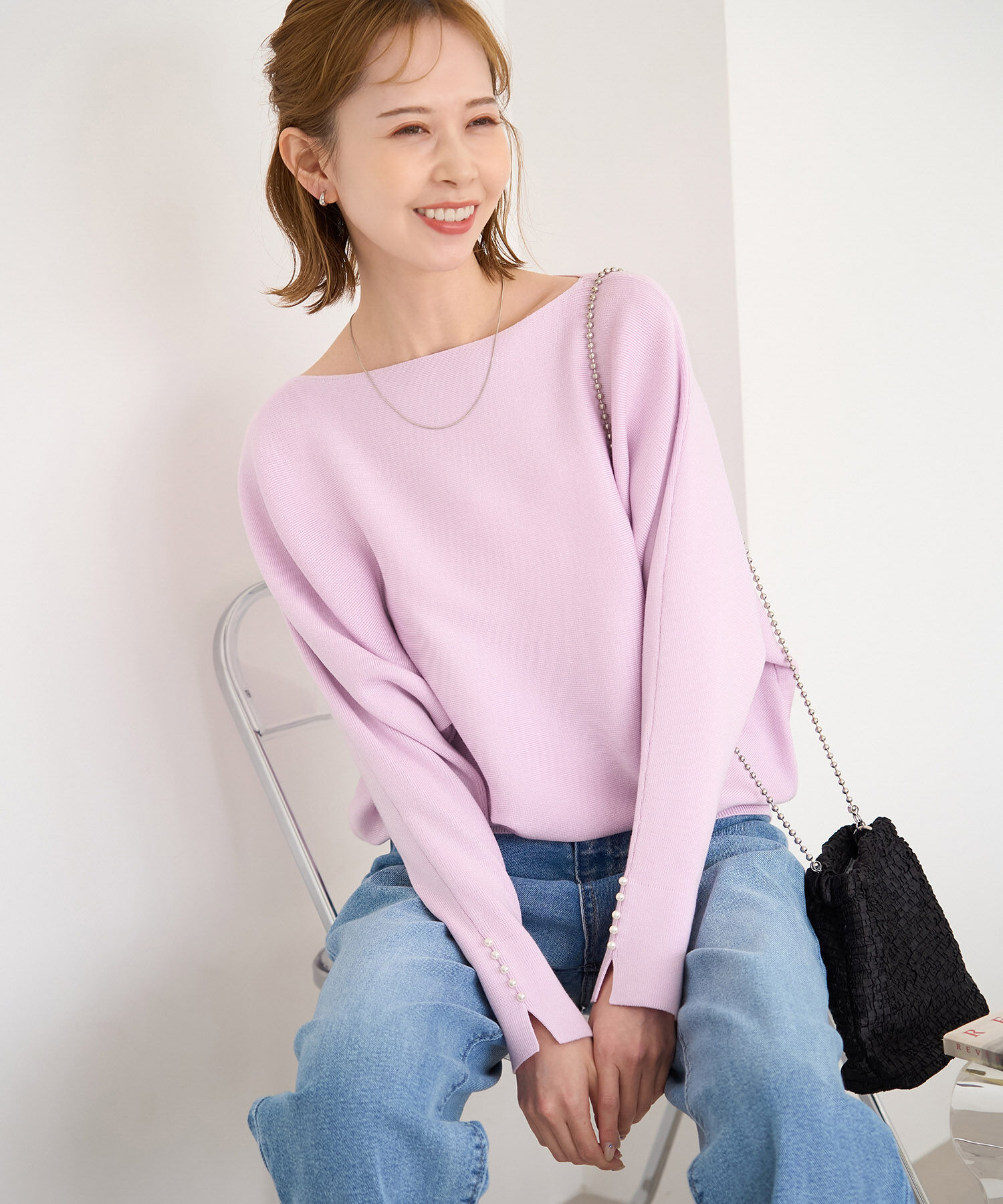 Rope&rsquo;Picnic「【WEB限定カラー:ブラウン】マシュマロ袖パールドルマンニット」|ニット・セーター|