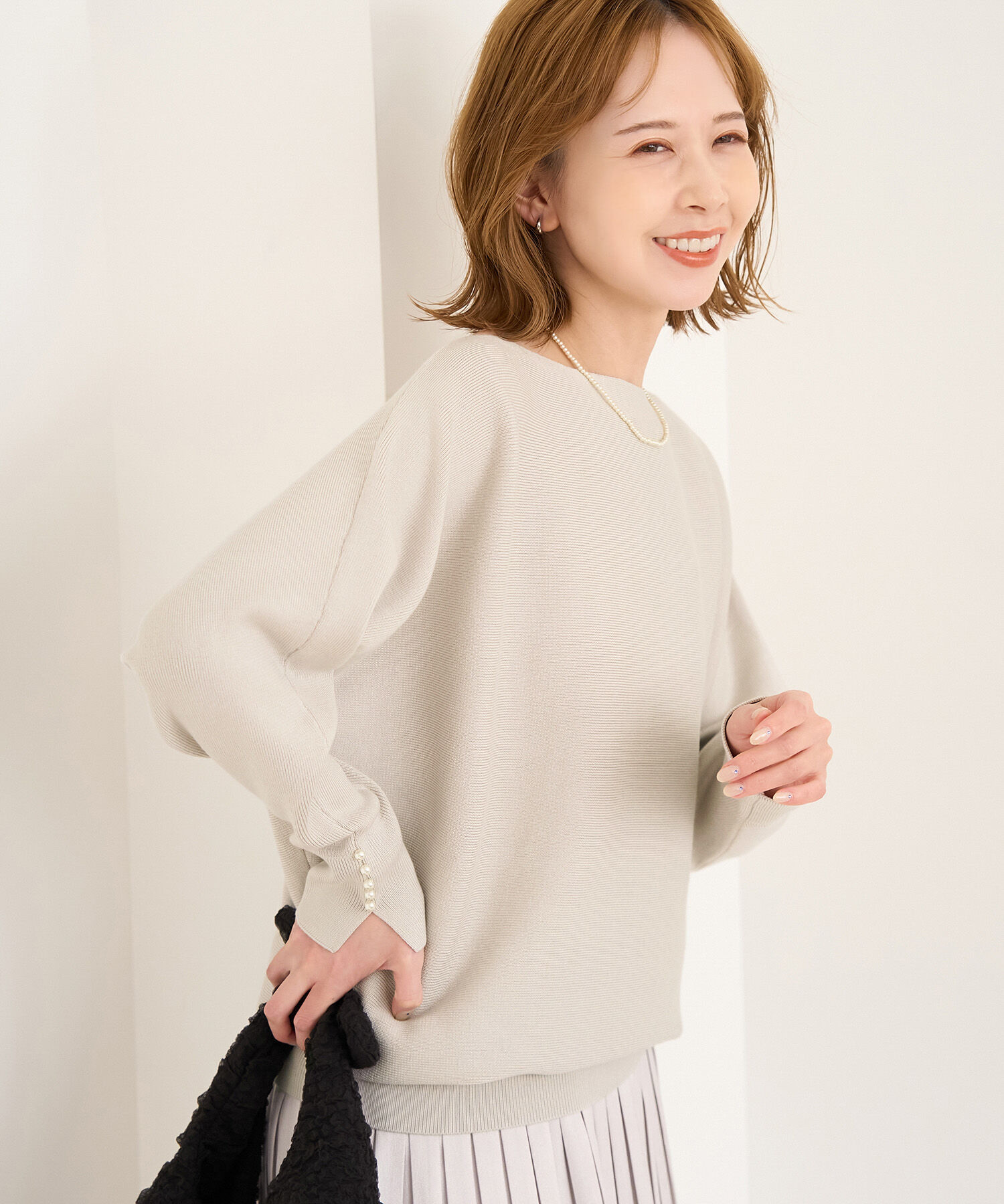 Rope&rsquo;Picnic「【WEB限定カラー:ブラウン】マシュマロ袖パールドルマンニット」|ニット・セーター|