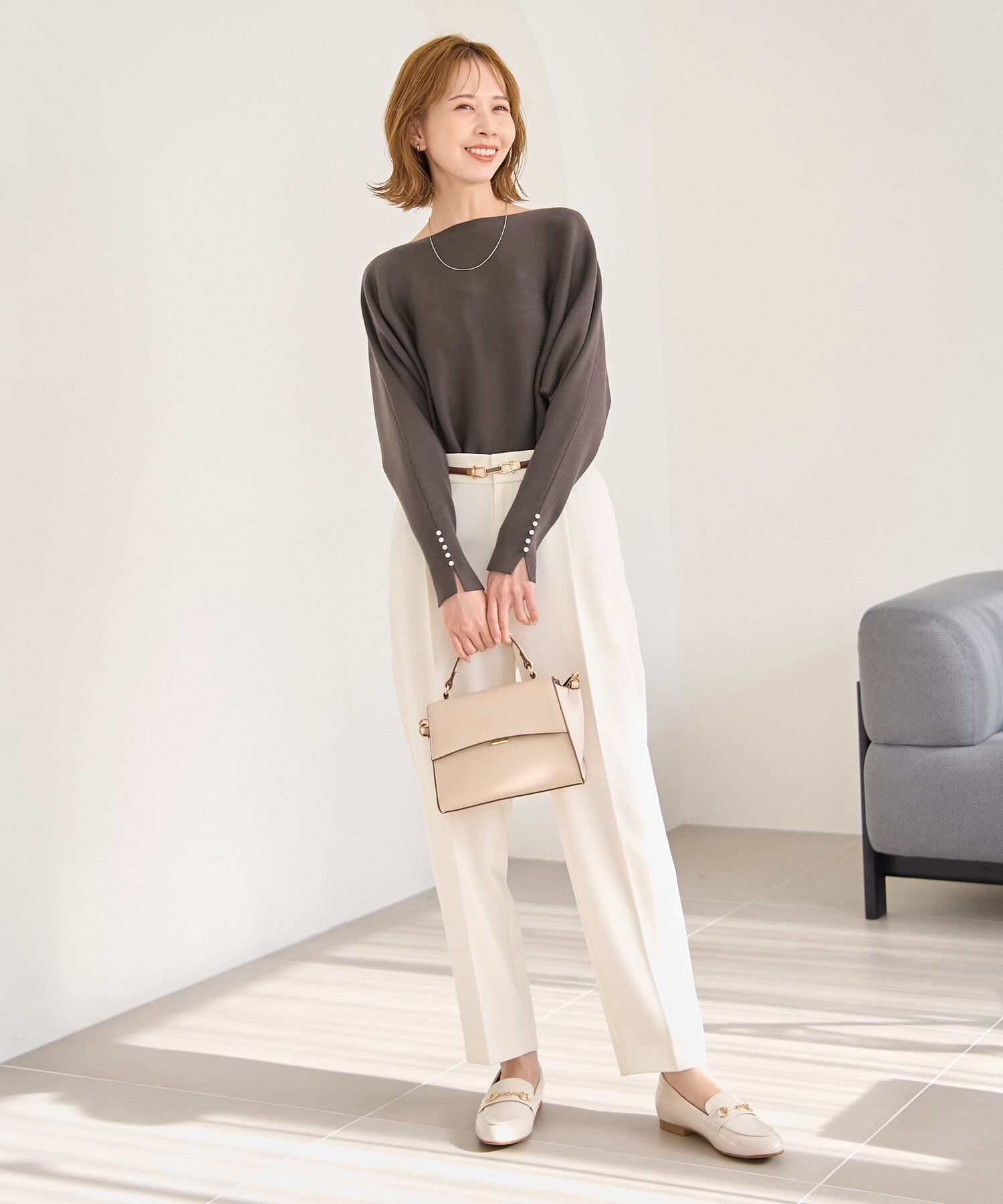 Rope&rsquo;Picnic「【WEB限定カラー:ブラウン】マシュマロ袖パールドルマンニット」|ニット・セーター|