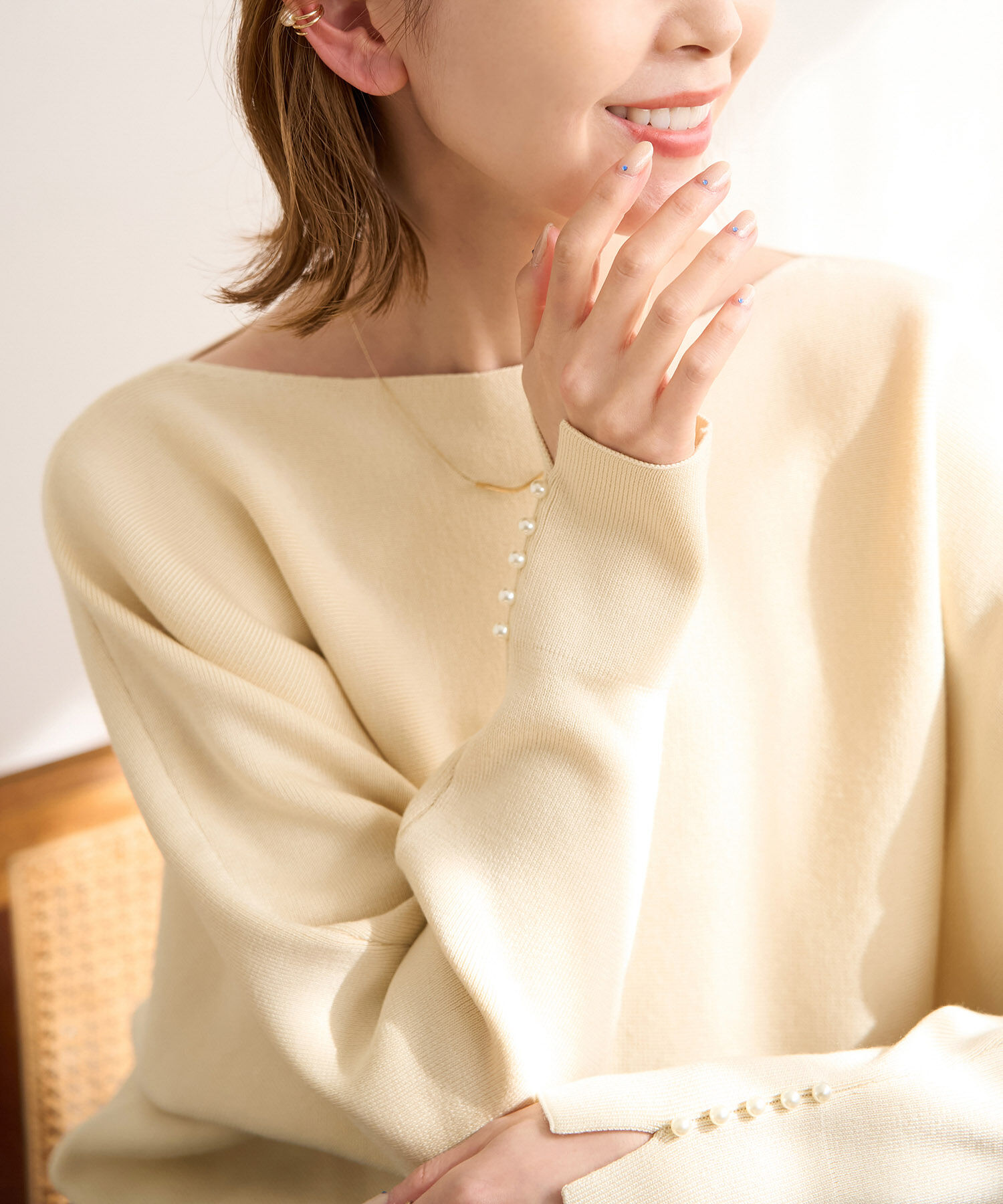 Rope&rsquo;Picnic「【WEB限定カラー:ブラウン】マシュマロ袖パールドルマンニット」|ニット・セーター|クリーム系(84)