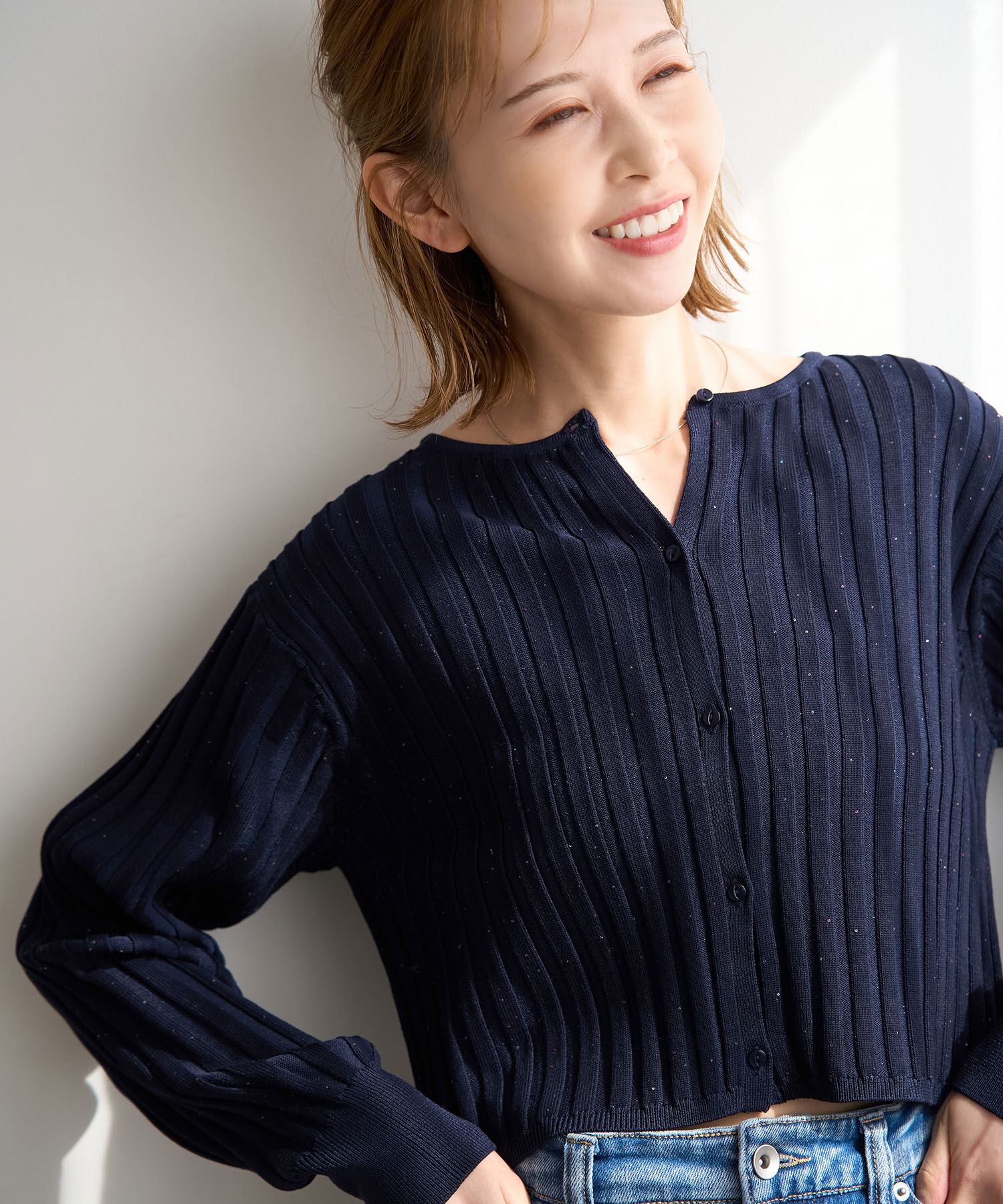 Rope&rsquo;Picnic「ミニスパンコールリブカーディガン」|カーディガン|