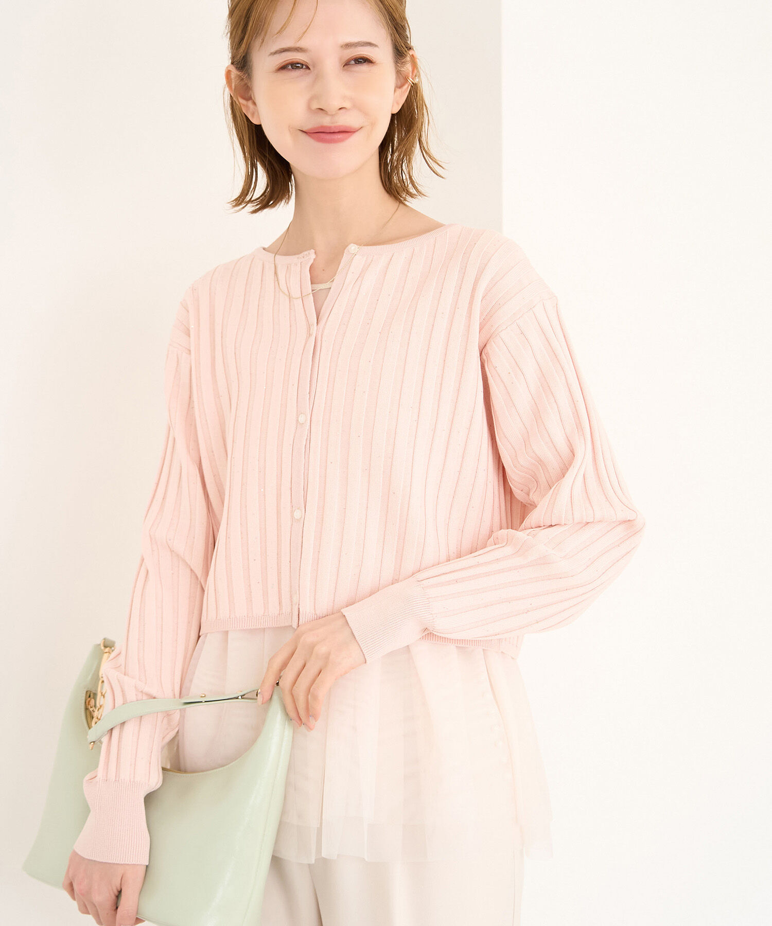 Rope&rsquo;Picnic「ミニスパンコールリブカーディガン」|カーディガン|ピンク(63)