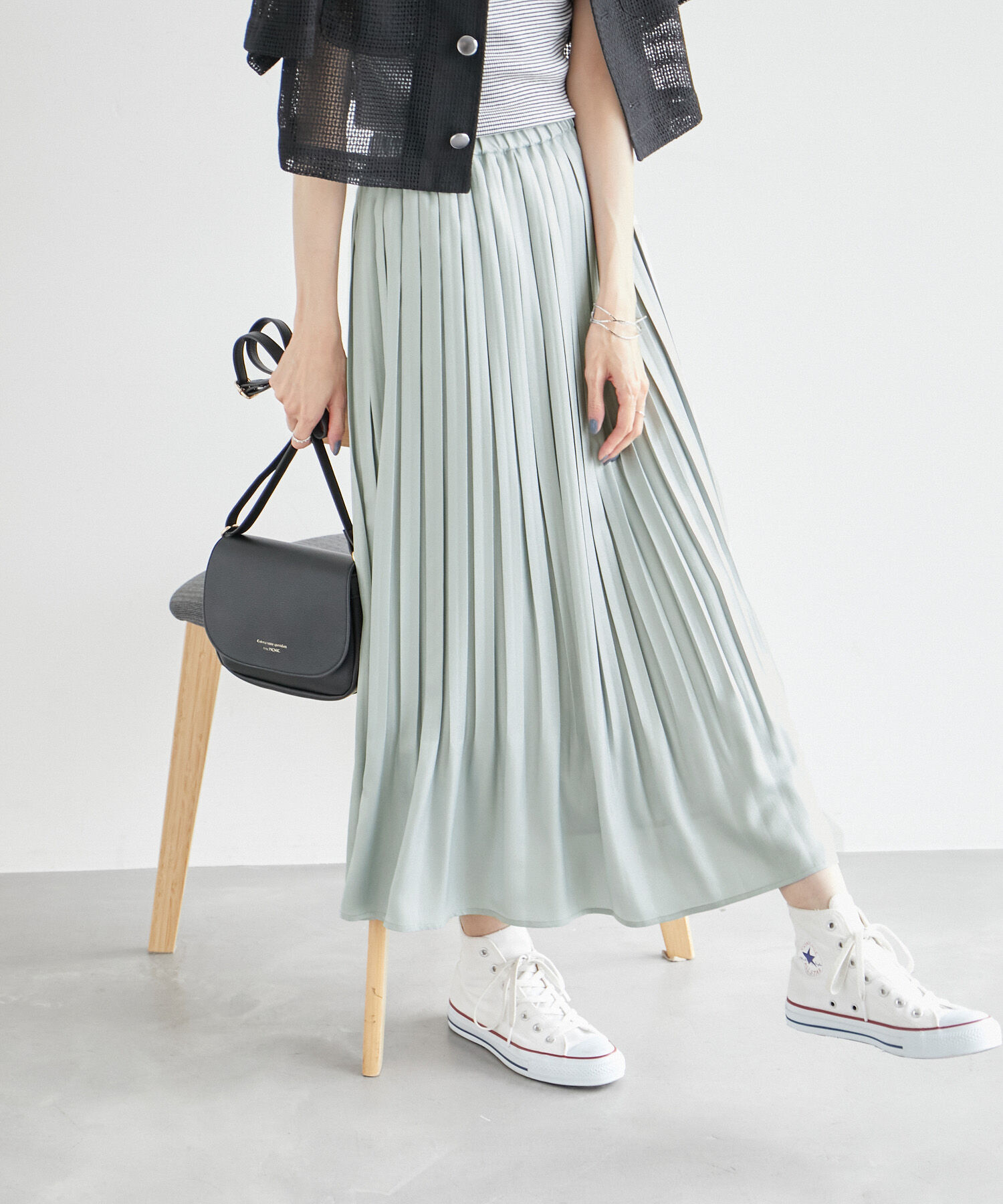 Rope&rsquo;Picnic「ブライトラメプリーツスカート」|スカート|ライトグリーン(33)