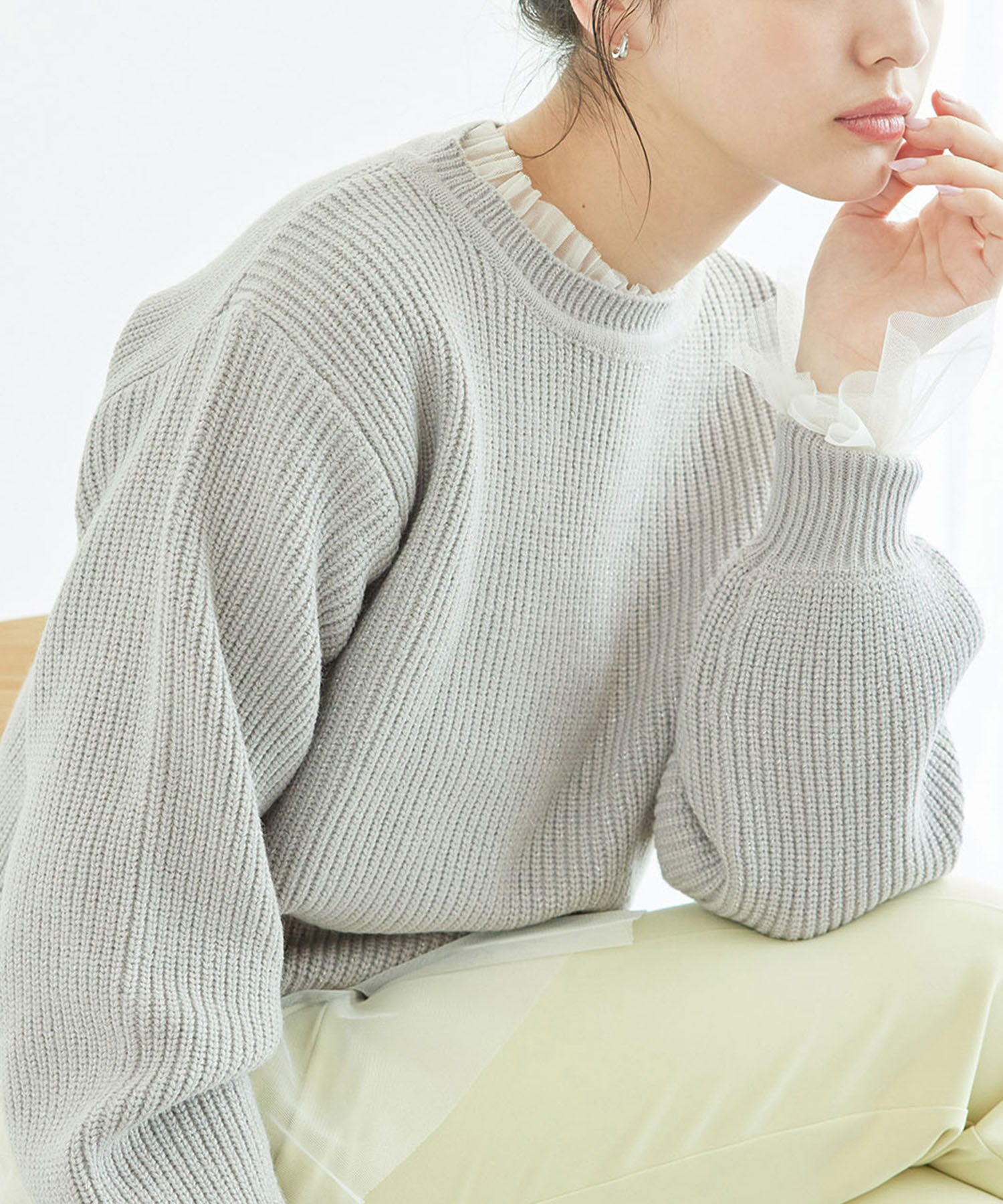 Rope&rsquo;Picnic「ラメ畔ニットプルオーバー」|ニット・セーター|グレー(07)