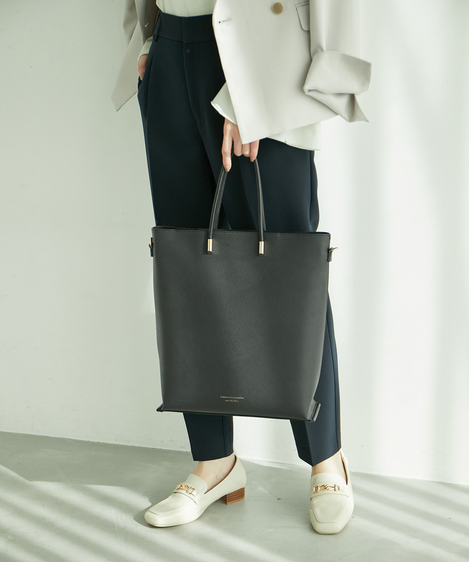 ROPE PICNIC PASSAGE「A4対応/軽量スクエアメタルハンドル縦型トート＆ショルダーバッグ」|ショルダー・メッセンジャー|ブラック(01)