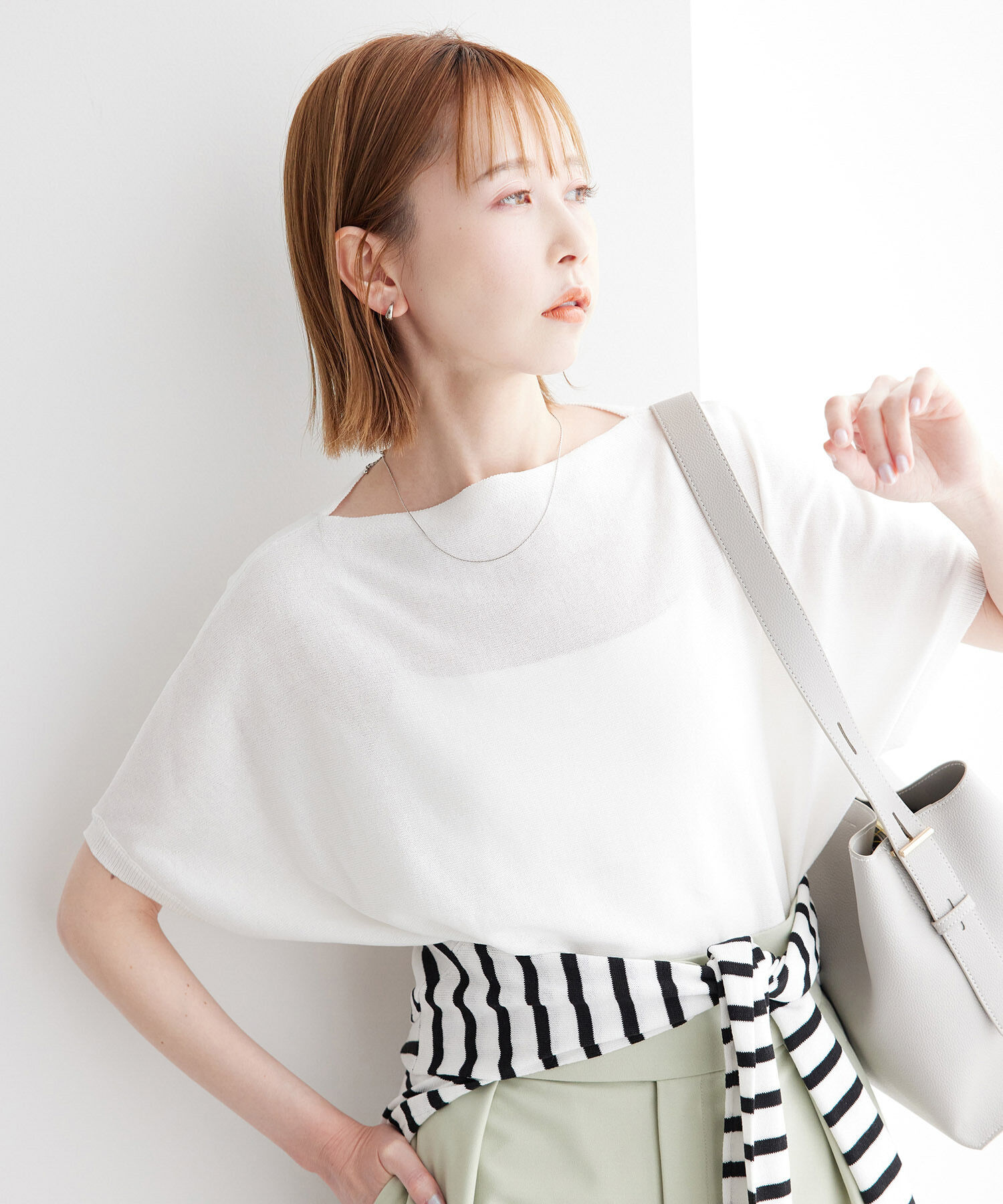 Rope&rsquo;Picnic「二の腕が隠れるニットプルオーバー/UVカット・洗濯機OK・吸水速乾」|ニット・セーター|