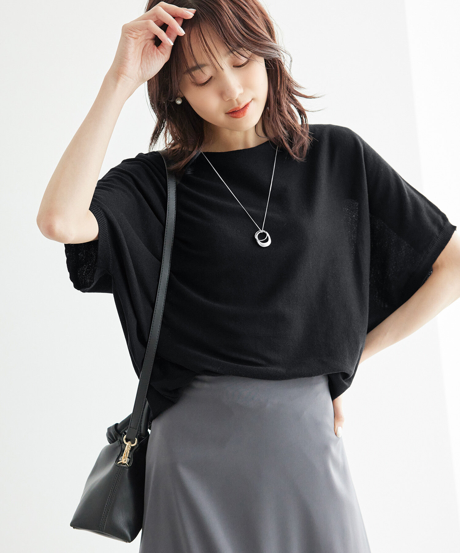 Rope&rsquo;Picnic「二の腕が隠れるニットプルオーバー/UVカット・洗濯機OK・吸水速乾」|ニット・セーター|