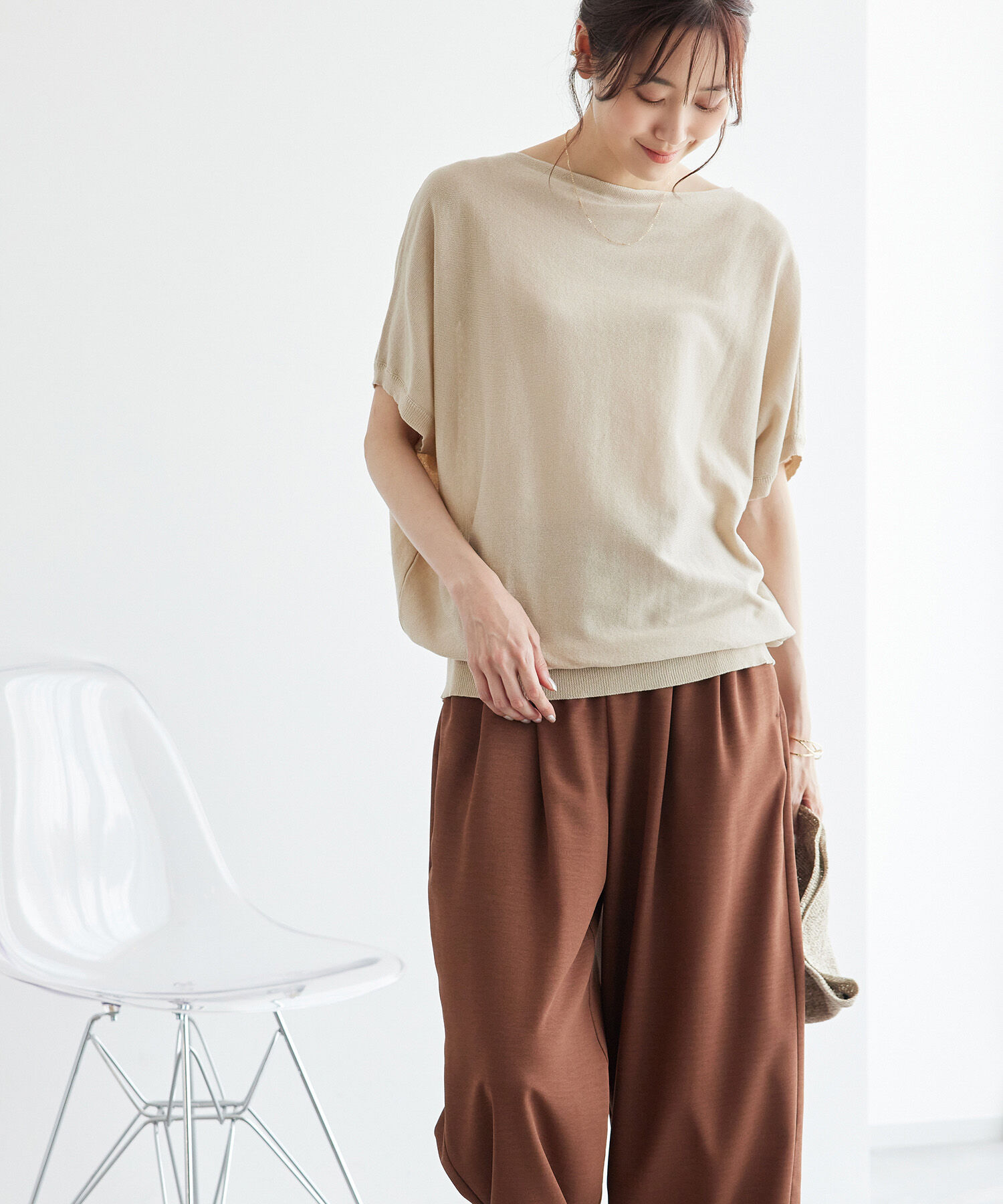 Rope&rsquo;Picnic「二の腕が隠れるニットプルオーバー/UVカット・洗濯機OK・吸水速乾」|ニット・セーター|