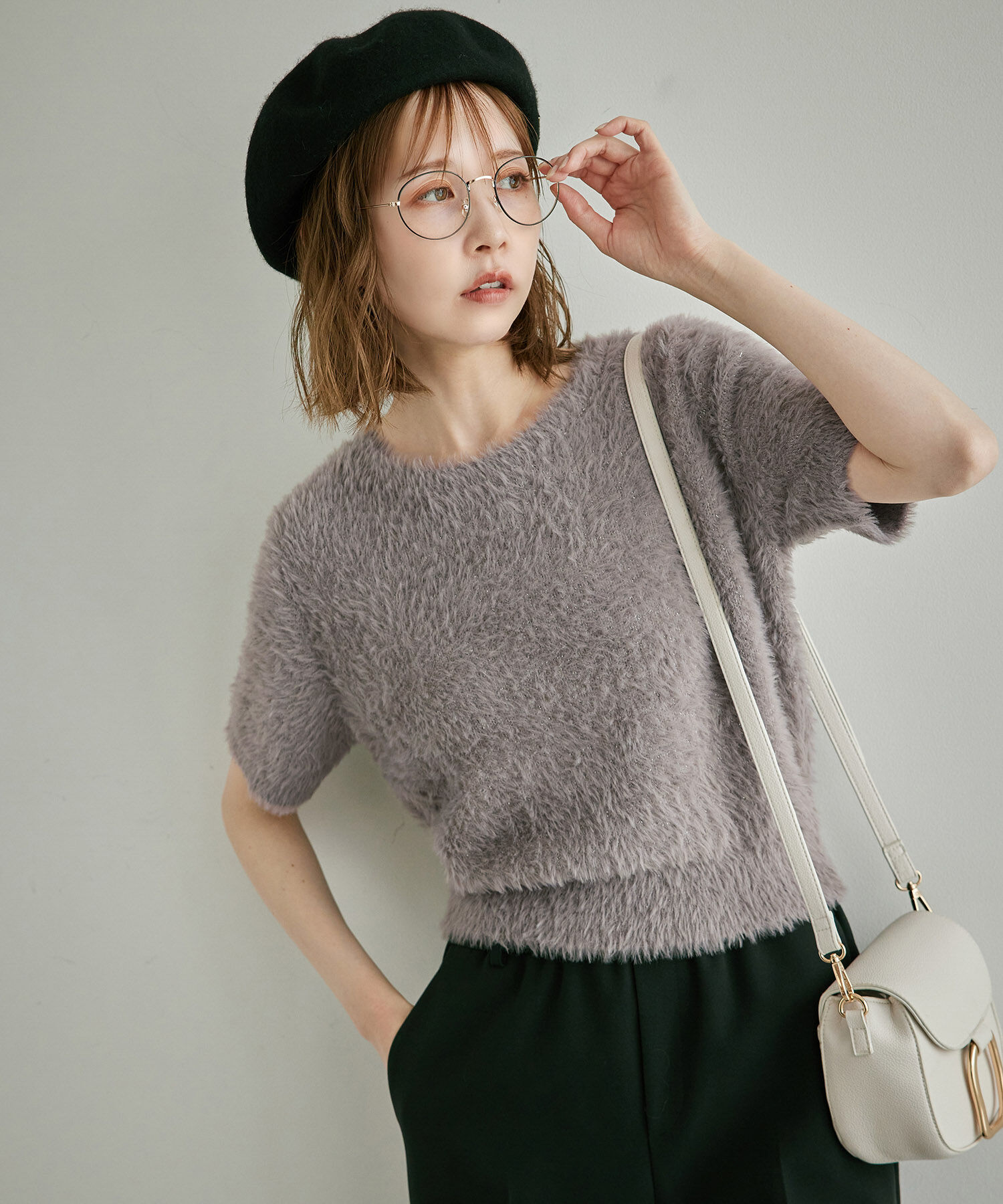 Rope&rsquo;Picnic「ショートフェザー半袖ニットプルオーバー」|ニット・セーター|