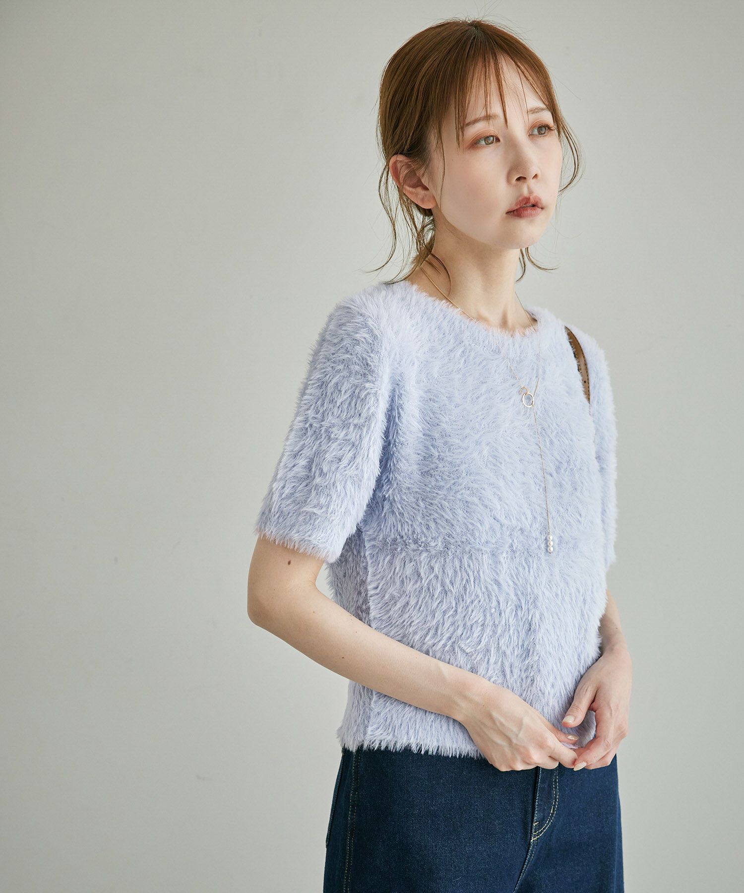 Rope&rsquo;Picnic「ショートフェザー半袖ニットプルオーバー」|ニット・セーター|