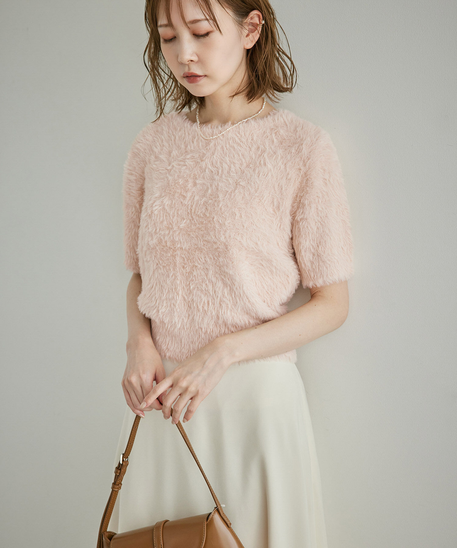 Rope&rsquo;Picnic「ショートフェザー半袖ニットプルオーバー」|ニット・セーター|