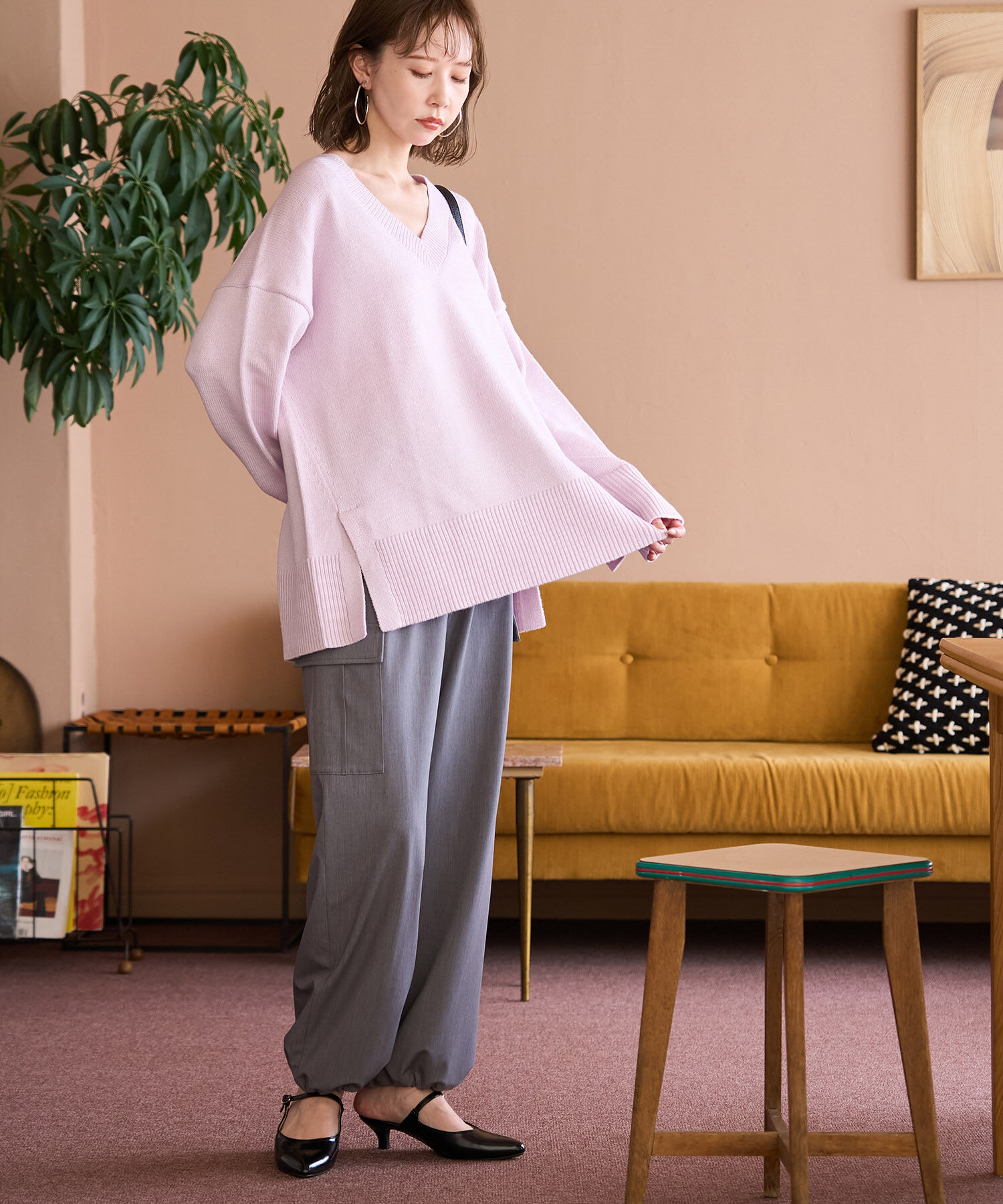 Rope&rsquo;Picnic「【WEB限定】ミドルゲージVネックニットプルオーバー/帯電防止・洗濯機OK」|ニット・セーター|