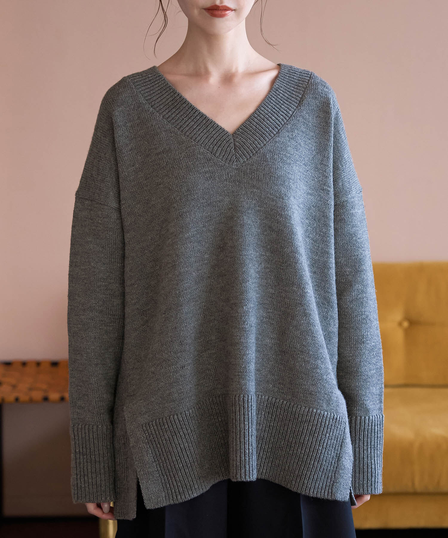 Rope&rsquo;Picnic「【WEB限定】ミドルゲージVネックニットプルオーバー/帯電防止・洗濯機OK」|ニット・セーター|