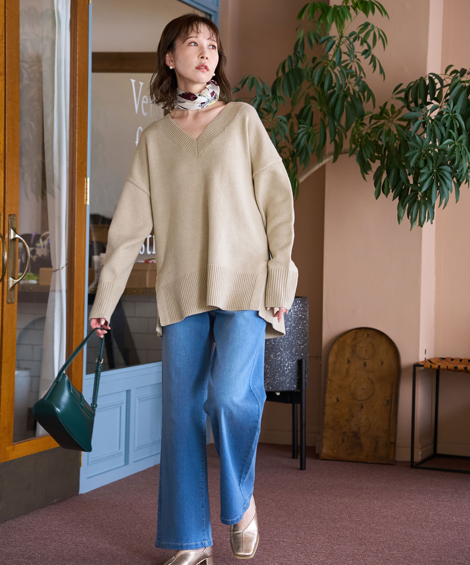 Rope&rsquo;Picnic「【WEB限定】ミドルゲージVネックニットプルオーバー/帯電防止・洗濯機OK」|ニット・セーター|