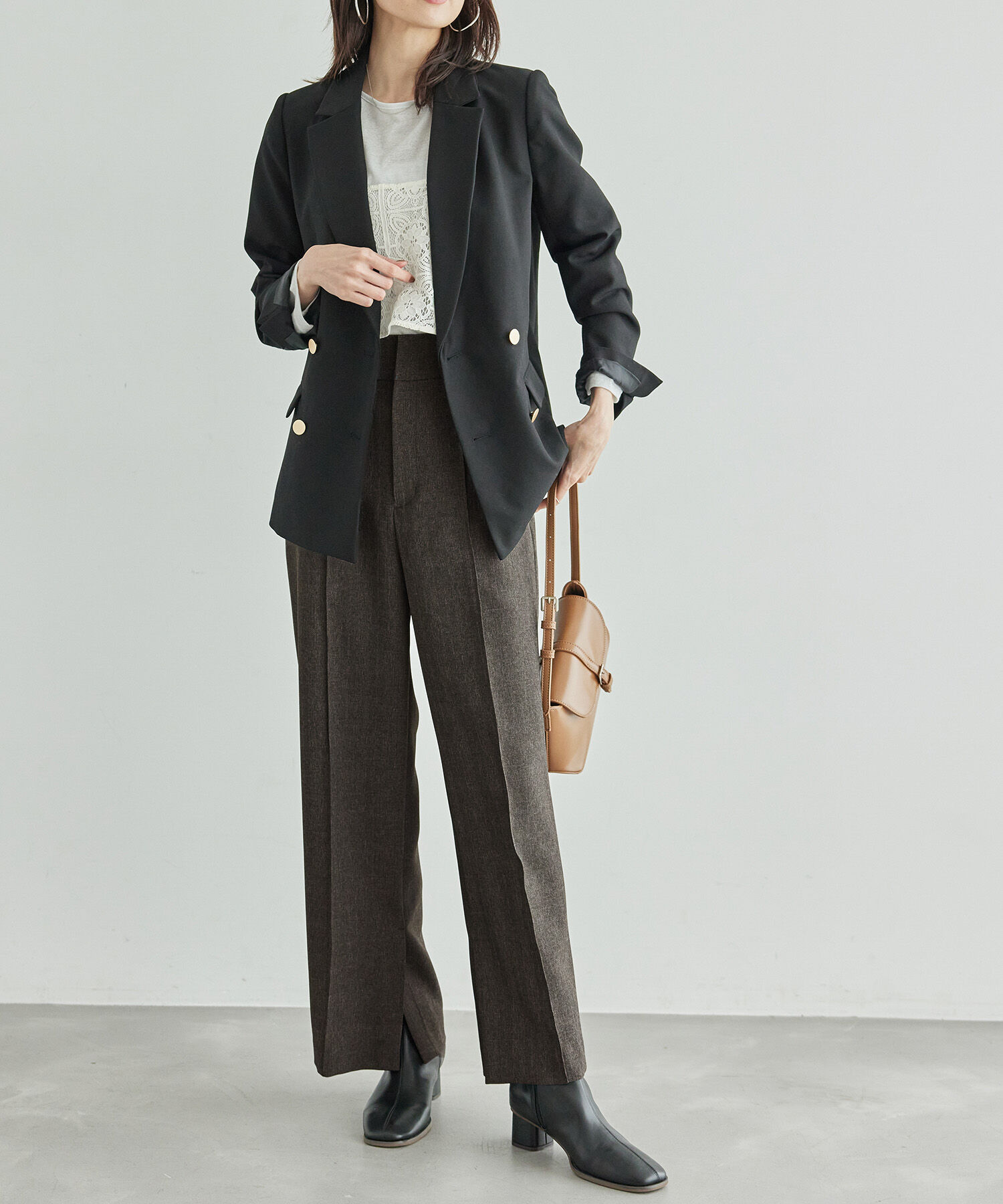 Rope&rsquo;Picnic「ウールライクサージワイドパンツ/セットアップ対応・リンクコーデ」|チノ|