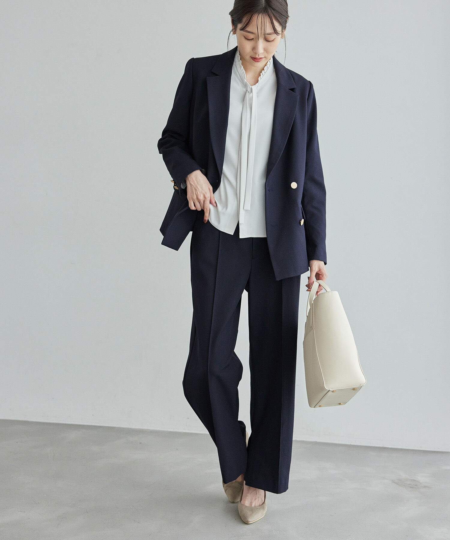 Rope&rsquo;Picnic「ウールライクサージワイドパンツ/セットアップ対応・リンクコーデ」|チノ|