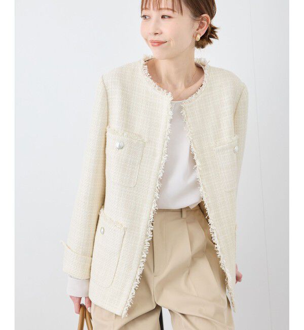 Rope&rsquo;Picnic「セレモニー・通勤対応/ツイードジャケット/リンクコーデ」|ノーカラージャケット|