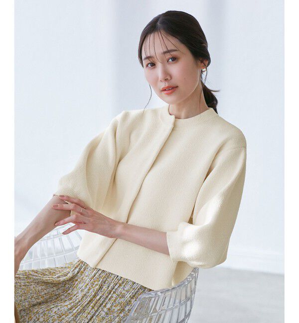 Rope&rsquo;Picnic「【emur/エミュール】モールヤーン畦ニット5分袖カーディガン」|カーディガン|