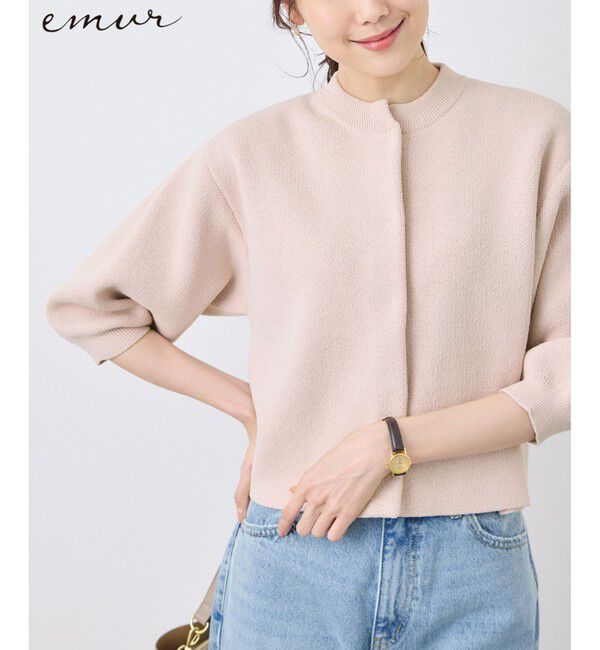 Rope&rsquo;Picnic「【emur/エミュール】モールヤーン畦ニット5分袖カーディガン」|カーディガン|ピンク