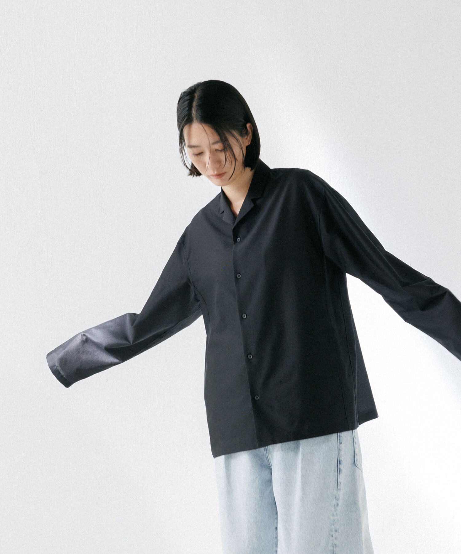 ADAM ET ROPE'「【(F)LIGHT/フライト】超軽量 オーバーサイズ シアー オープンカラーシャツ / 速乾 / ストレッチ / イージ」|シャツ・ブラウス|