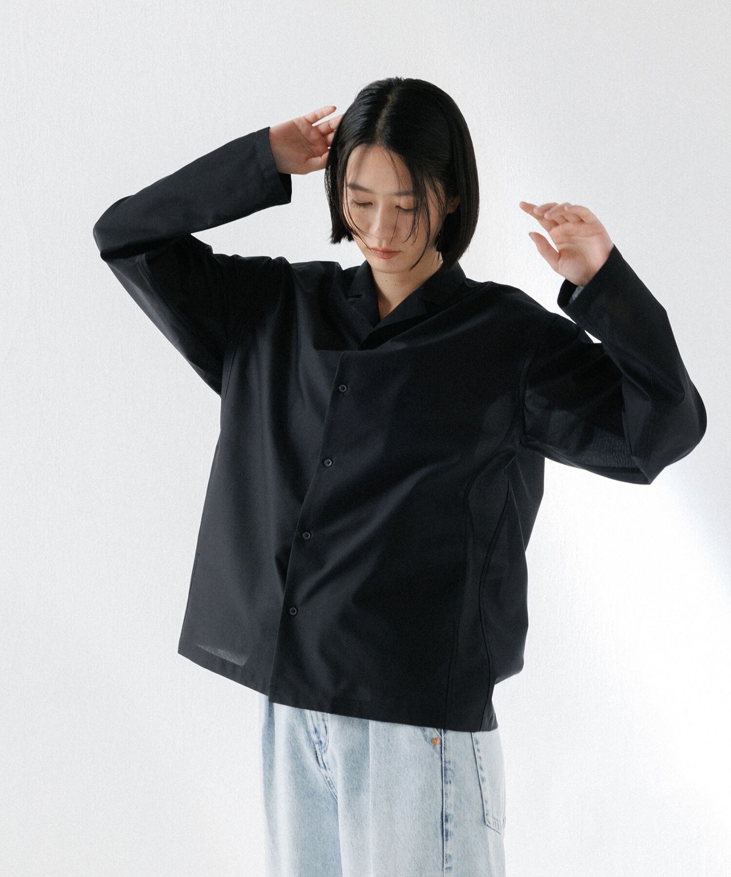 ADAM ET ROPE'「【(F)LIGHT/フライト】超軽量 オーバーサイズ シアー オープンカラーシャツ / 速乾 / ストレッチ / イージ」|シャツ・ブラウス|