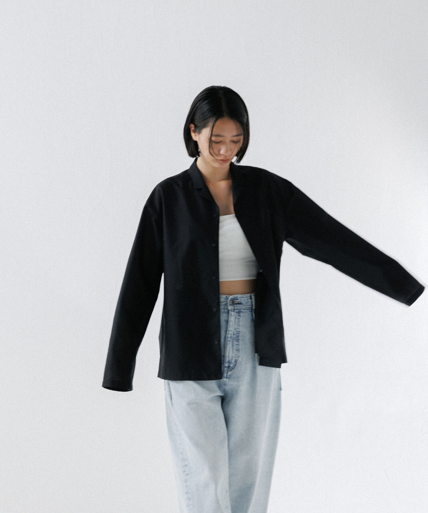 ADAM ET ROPE'「【(F)LIGHT/フライト】超軽量 オーバーサイズ シアー オープンカラーシャツ / 速乾 / ストレッチ / イージ」|シャツ・ブラウス|