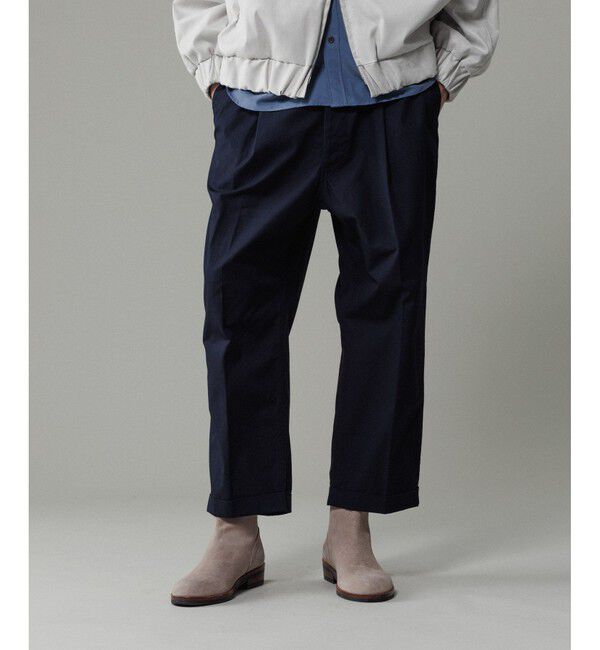 ADAM ET ROPE'「【撥水】ワンプリーツ クロップドシルエット チノパンツ」|チノ|ネイビー(40)