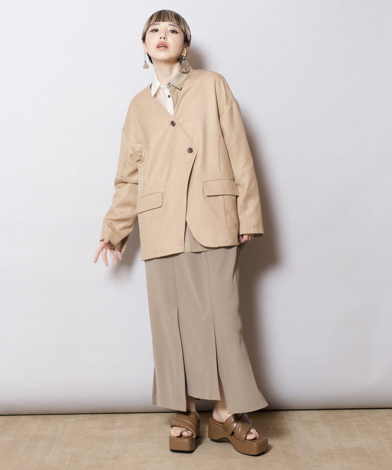  「ノーカラーアシンメトリージャケット」|ノーカラージャケット|