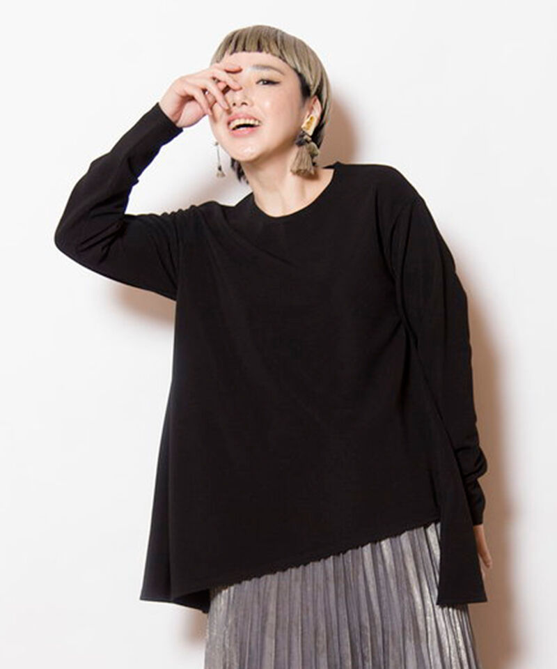  「アシンメトリーヘムＴシャツ」|Tシャツ・カットソー|BLACK