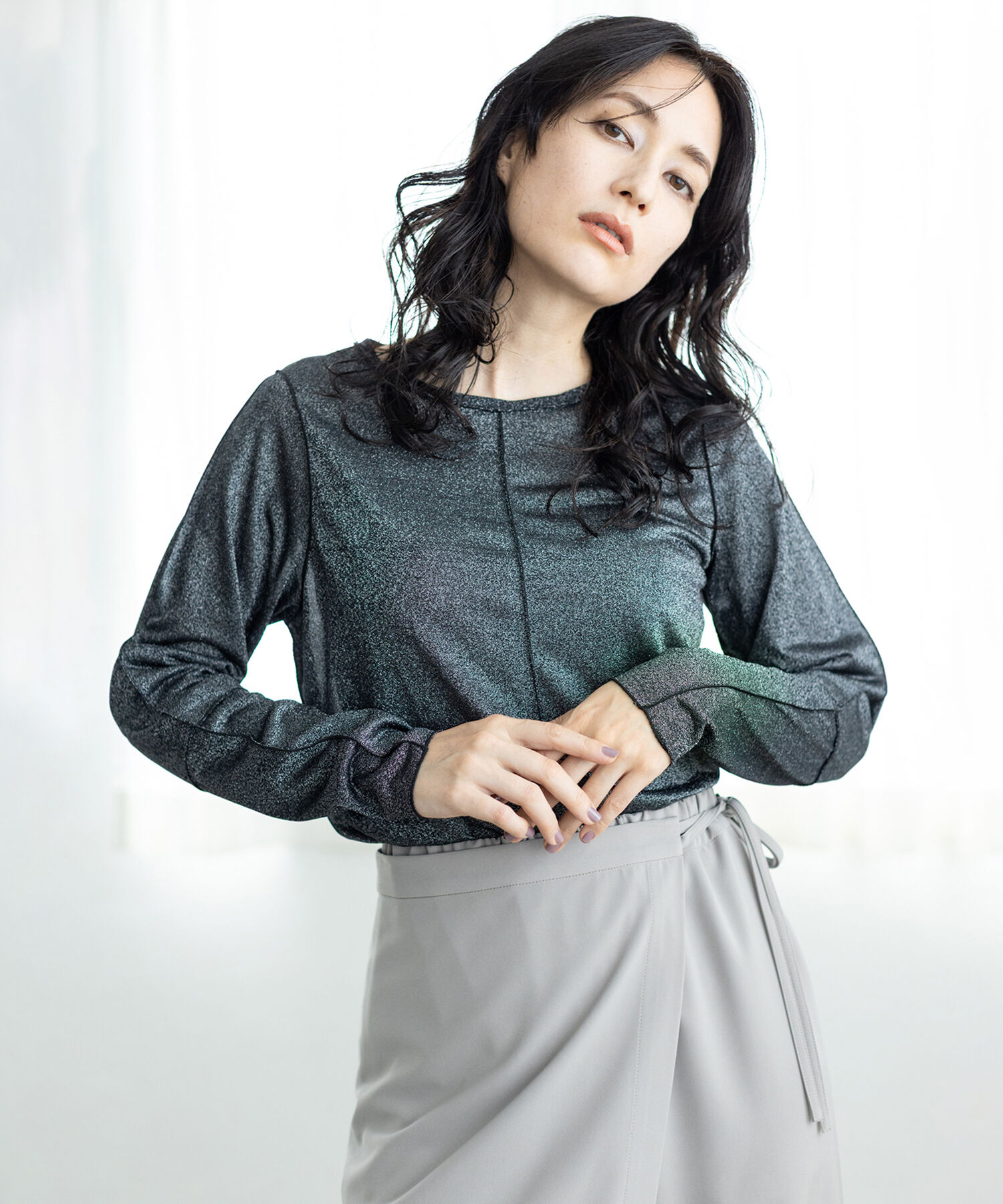  「メロー切替長袖Tシャツ」|Tシャツ・カットソー|BLACK