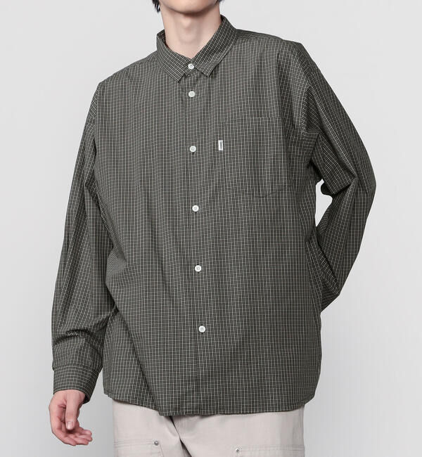 GYMPHLEX「Gymphlex | タイプライターミニチェック レギュラーカラー長袖シャツ MEN」|シャツ・ブラウス|BLACK系1