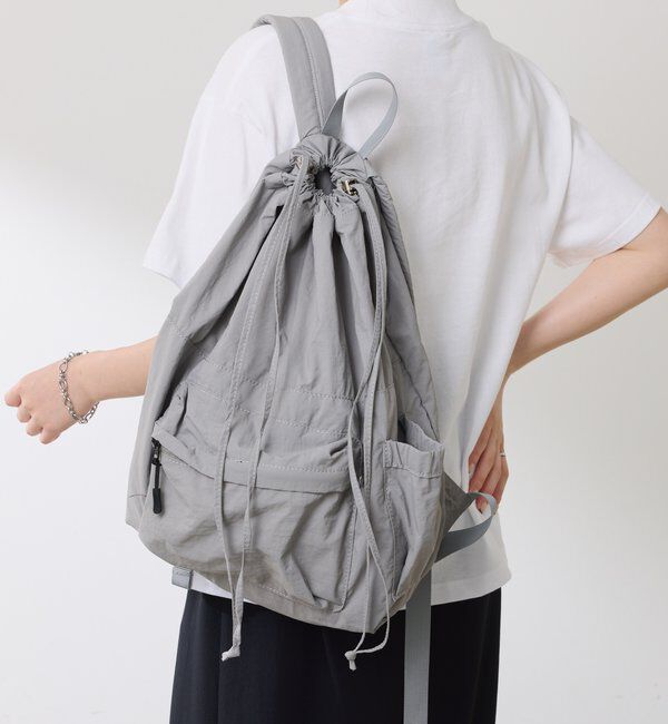  「【巾着型リュック/軽量】ドロストナイロンリュック」|トートバッグ|グレー