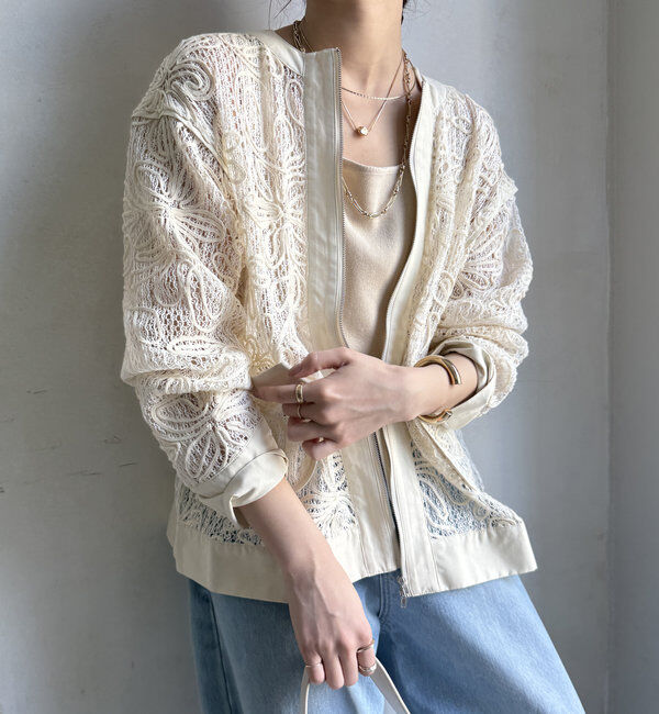  「【WEB限定】コード刺繍ブルゾン」|ブルゾン・スタジャン|アイボリー