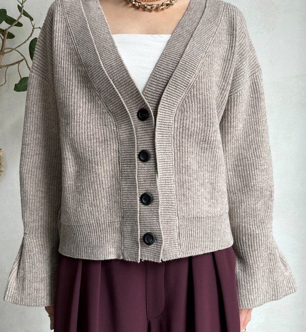  「【WEB限定】レイヤードリブVネックカーディガン」|カーディガン|